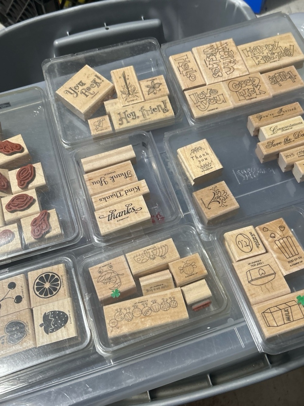 Stampin' Up! Wooden Sentiment and Image Stamp Lot - Natural Wood